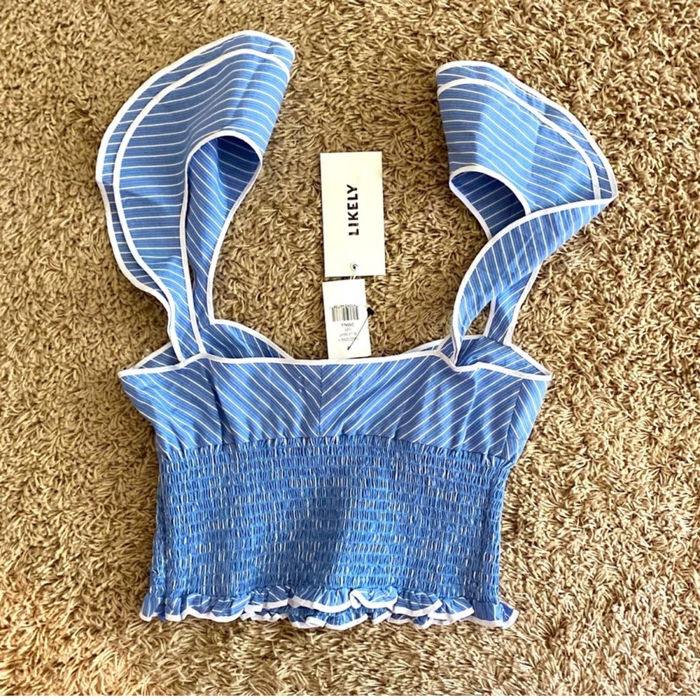 LIKELY Blue and White Crop Top, Size Small